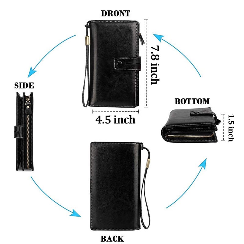 FT FUNTOR Women's Big Fat RFID Blocking Wallet Leather Zip Around Clutch Large Purse Phone Organizer Wristlet - Image 5